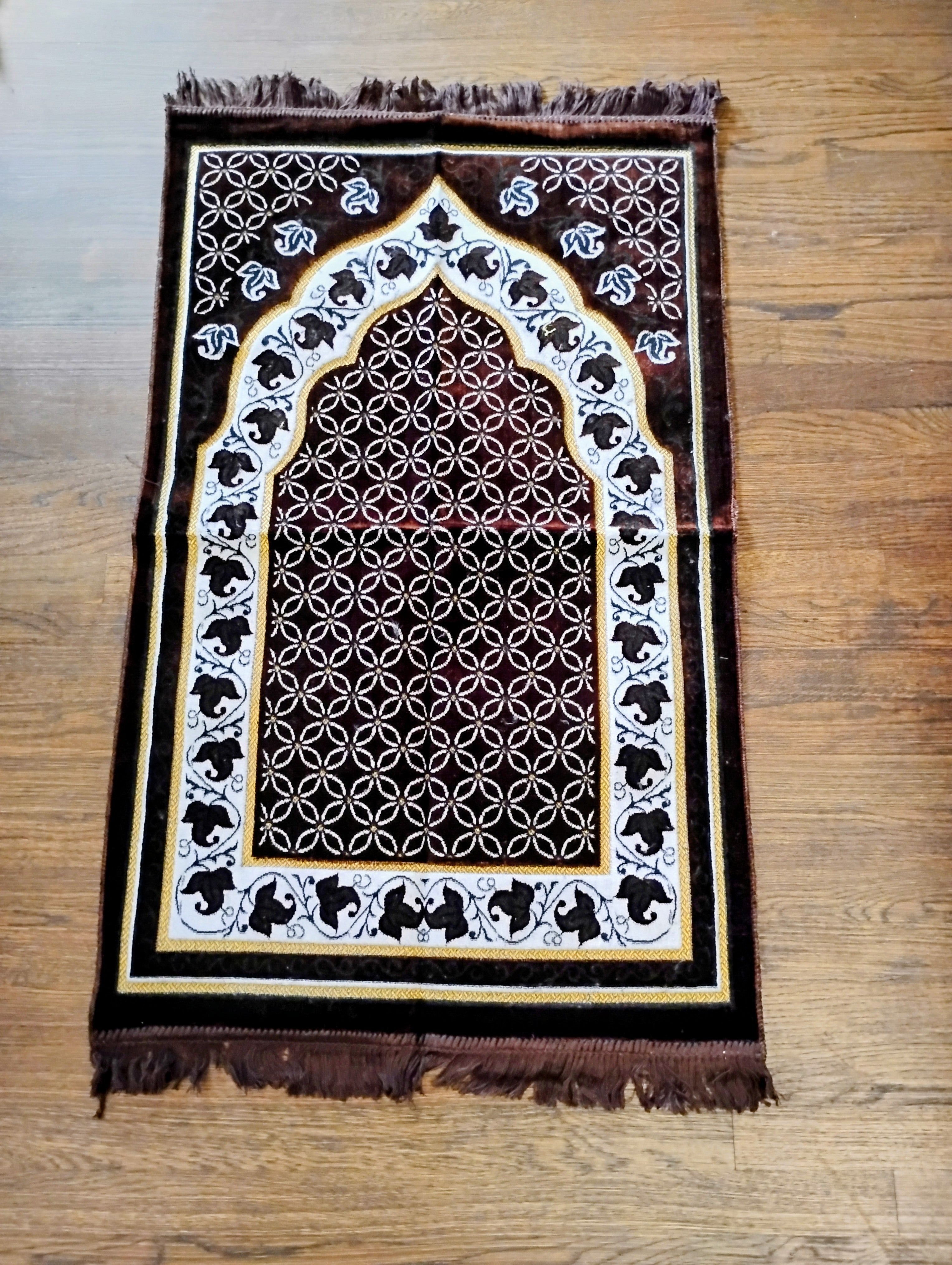 Brown, Yellow, Black, and White Beautifully Designed Foldable Prayer Mat (Rug) 14th Design