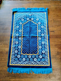 Turquoise Blue, Yellow, and White Beautifully Designed Foldable Prayer Mat (Rug) 17th Design