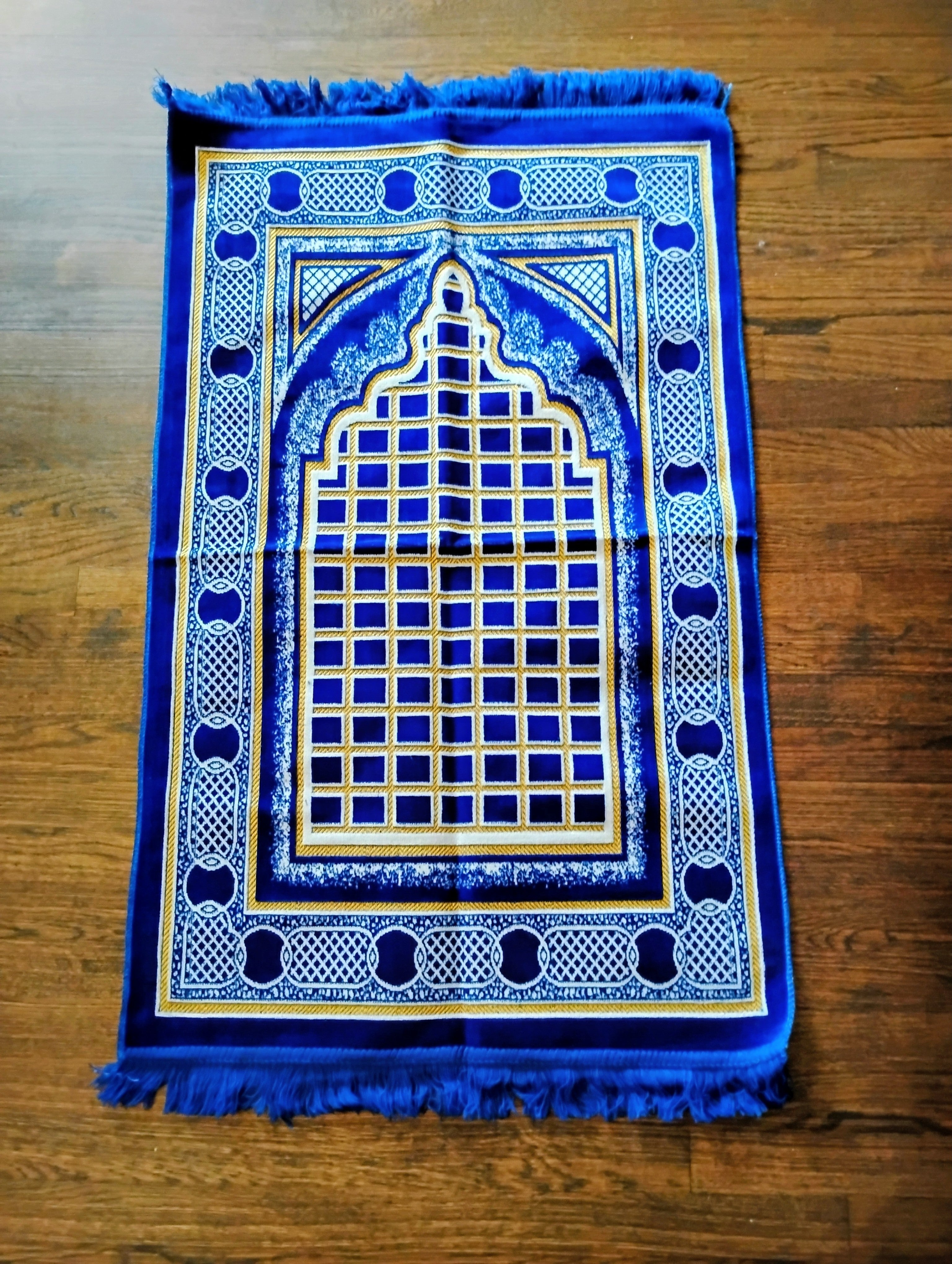 Blue, Yellow, and White Beautifully Designed Foldable Prayer Mat (Rug) 3rd Design