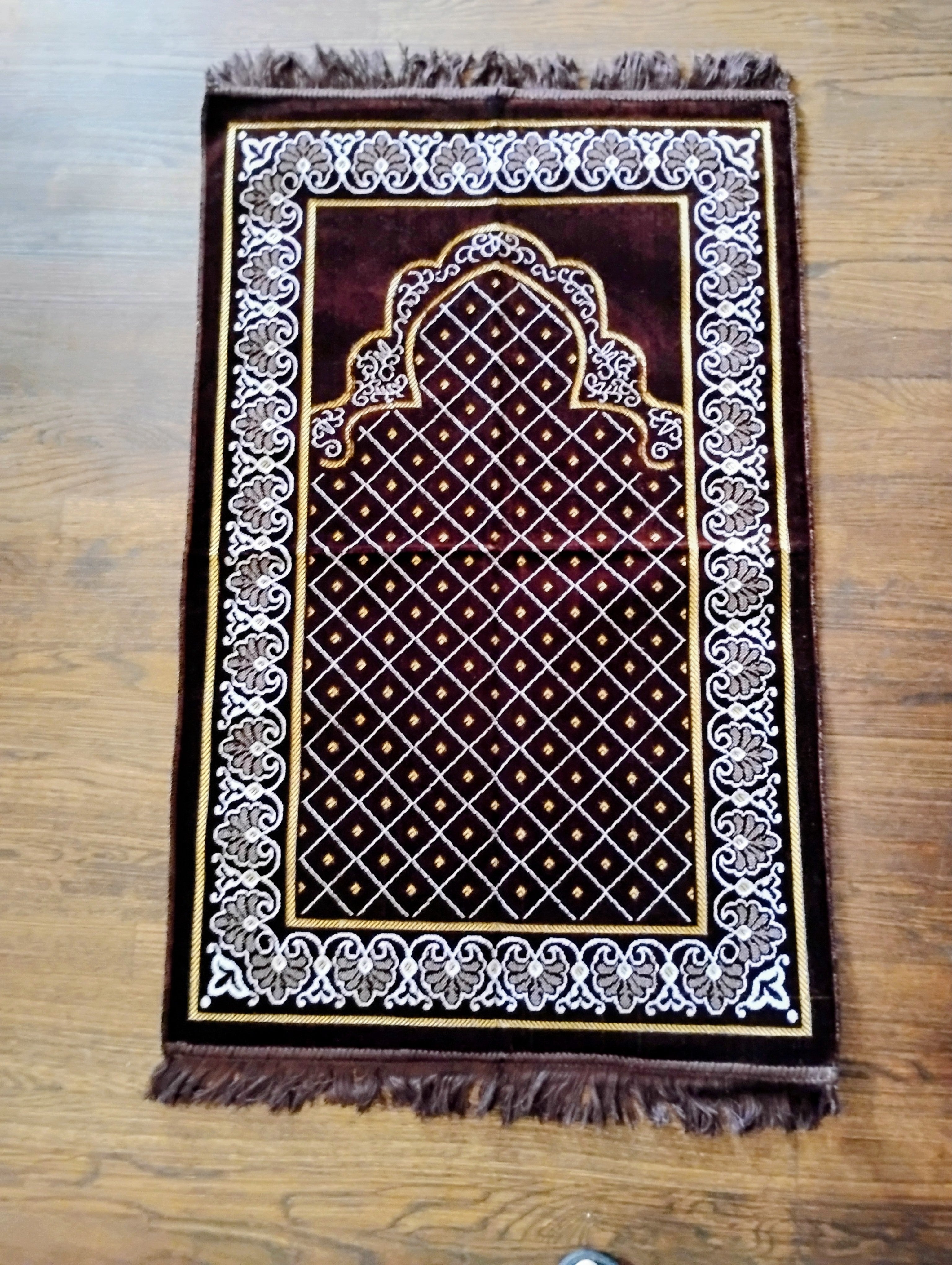 Brown, Yellow, and White Beautifully Designed Foldable Prayer Mat (Rug) 6th Design