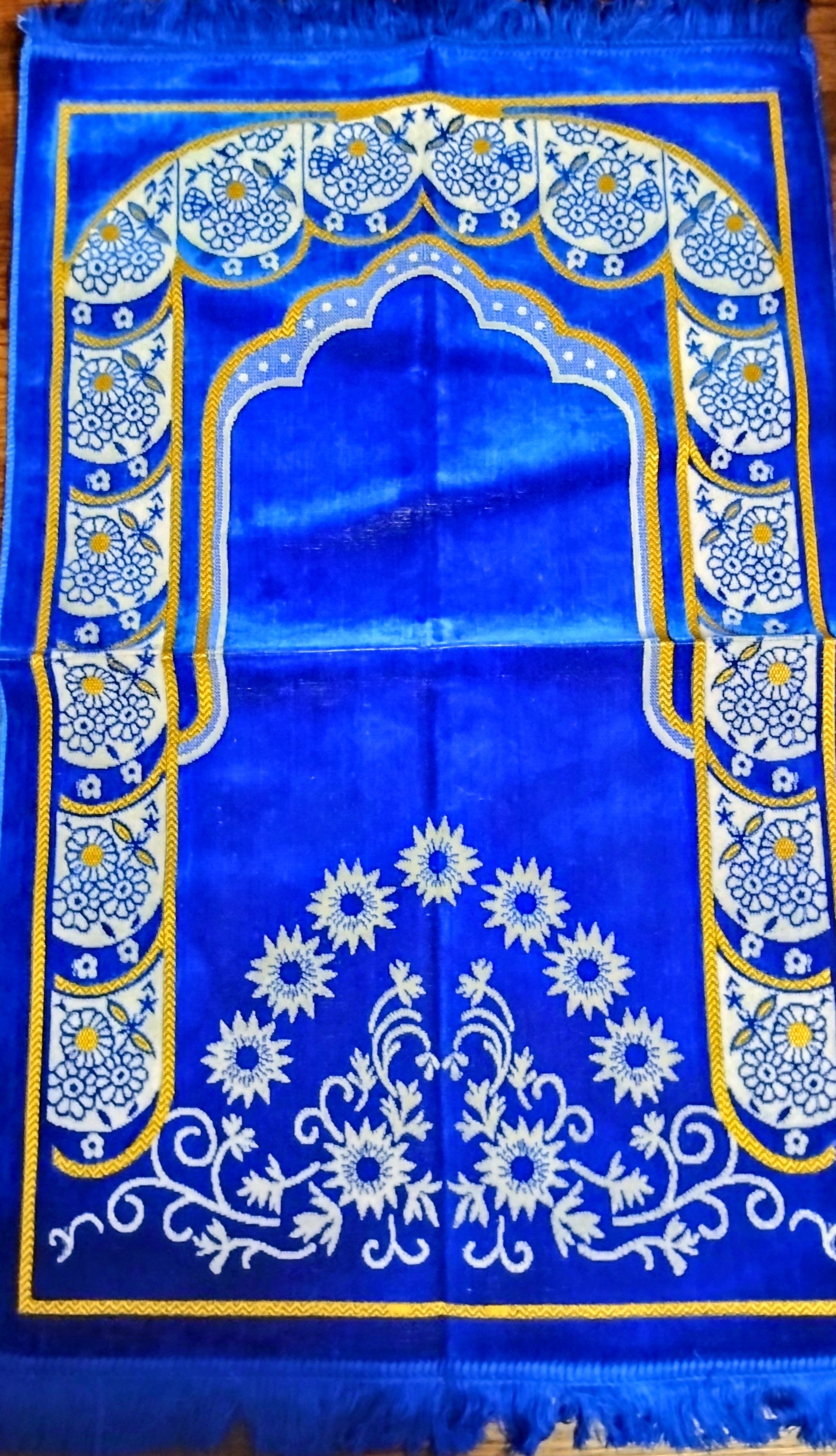 Blue, Yellow, and White Beautifully Designed Foldable Prayer Mat (Rug) 1rst Design