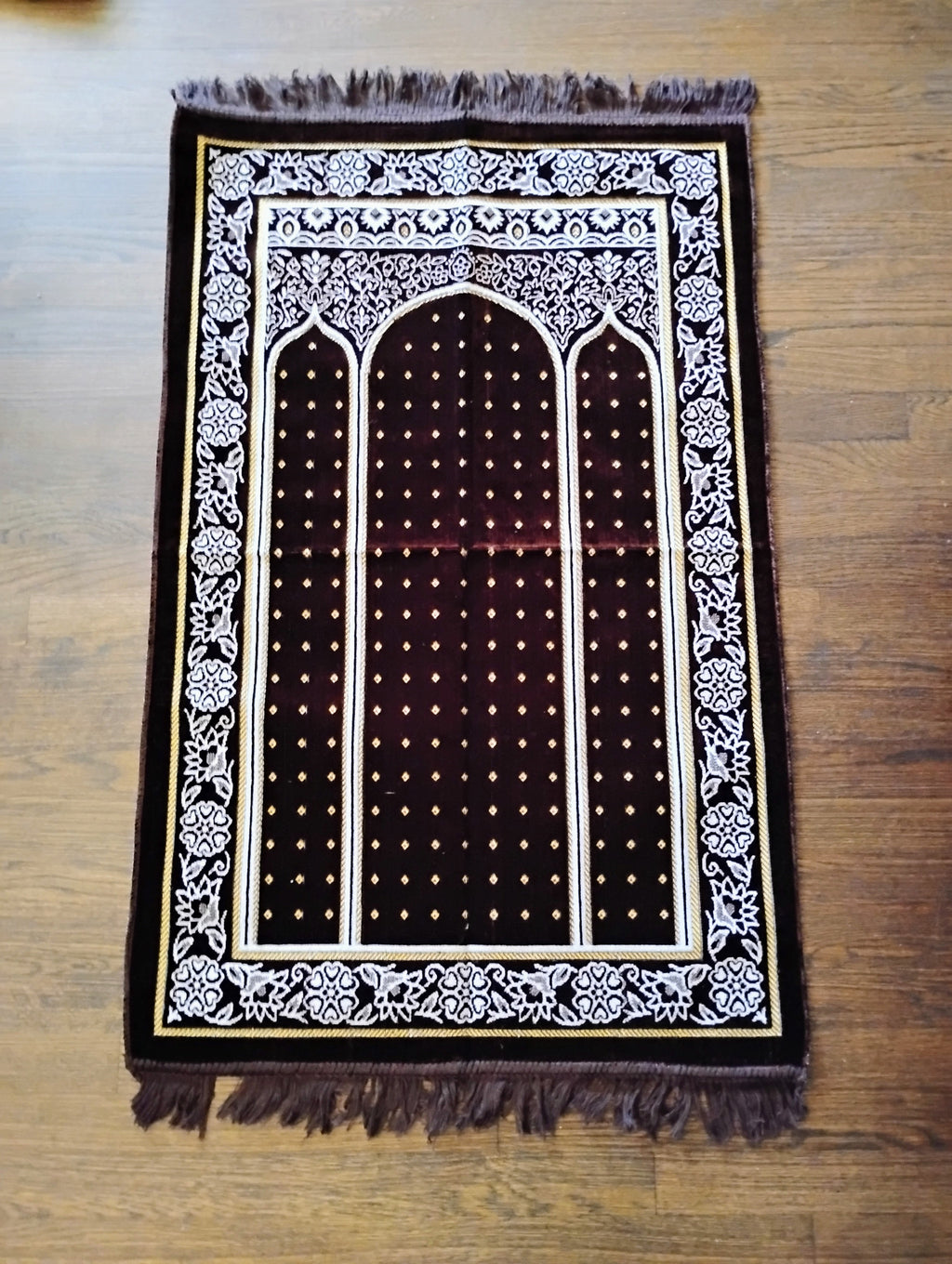 Brown, Yellow, and White Beautifully Designed Foldable Prayer Mat (Rug) 9th Design