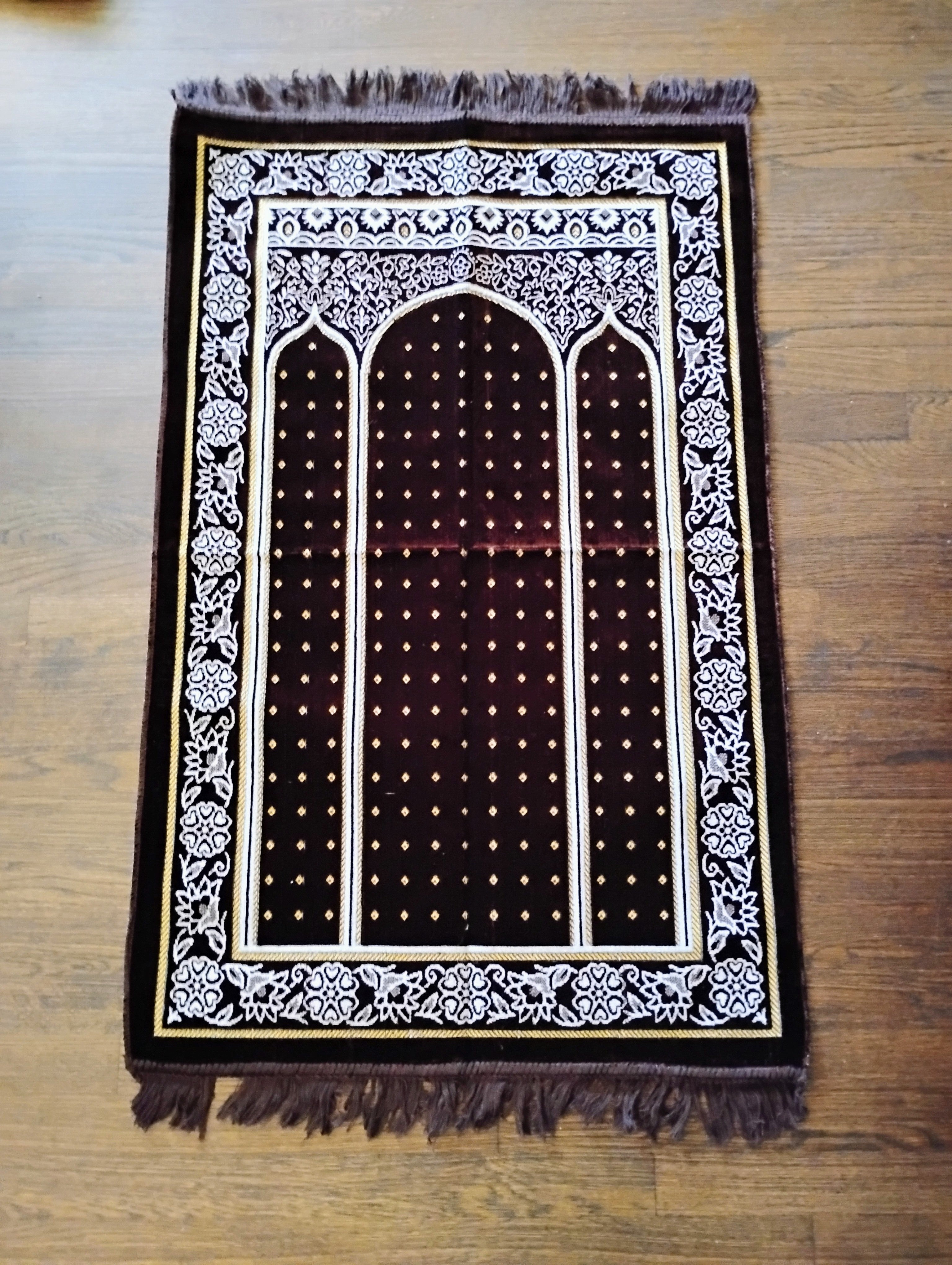 Brown, Yellow, and White Beautifully Designed Foldable Prayer Mat (Rug) 9th Design