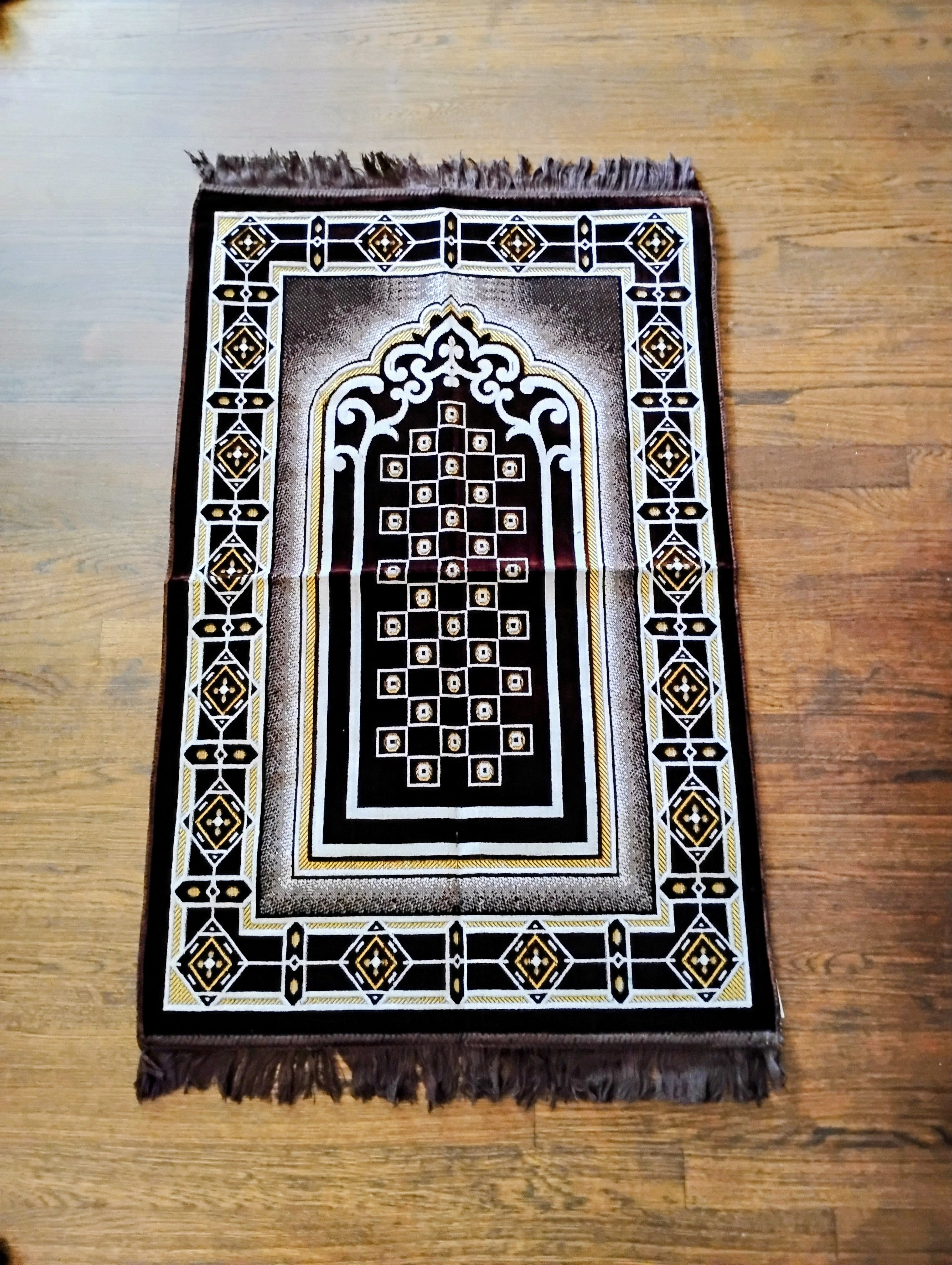 Brown, Yellow, and White Beautifully Designed Foldable Prayer Mat (Rug) 10th Design