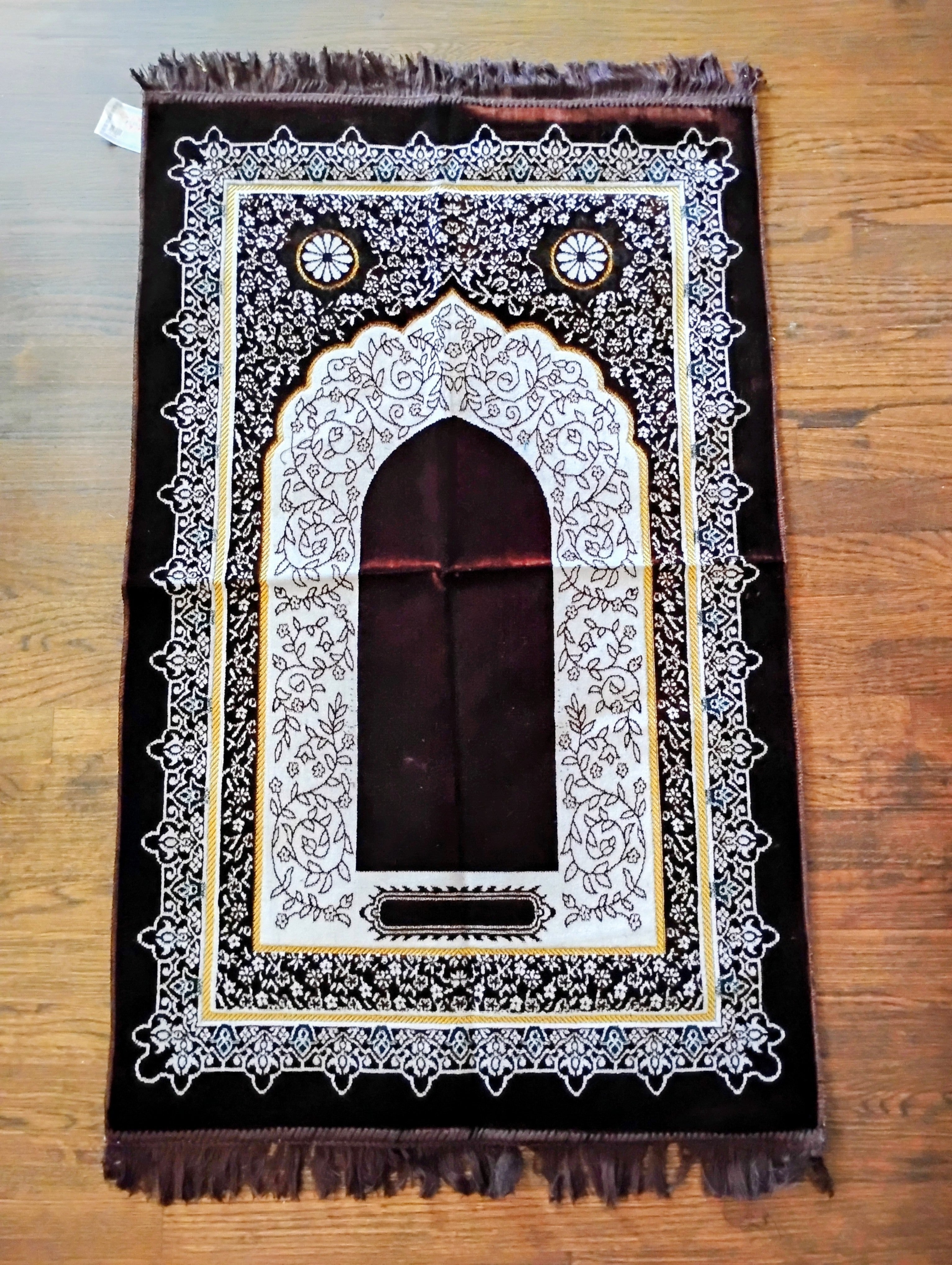 Brown, Yellow, and White Beautifully Designed Foldable Prayer Mat (Rug) 11th Design