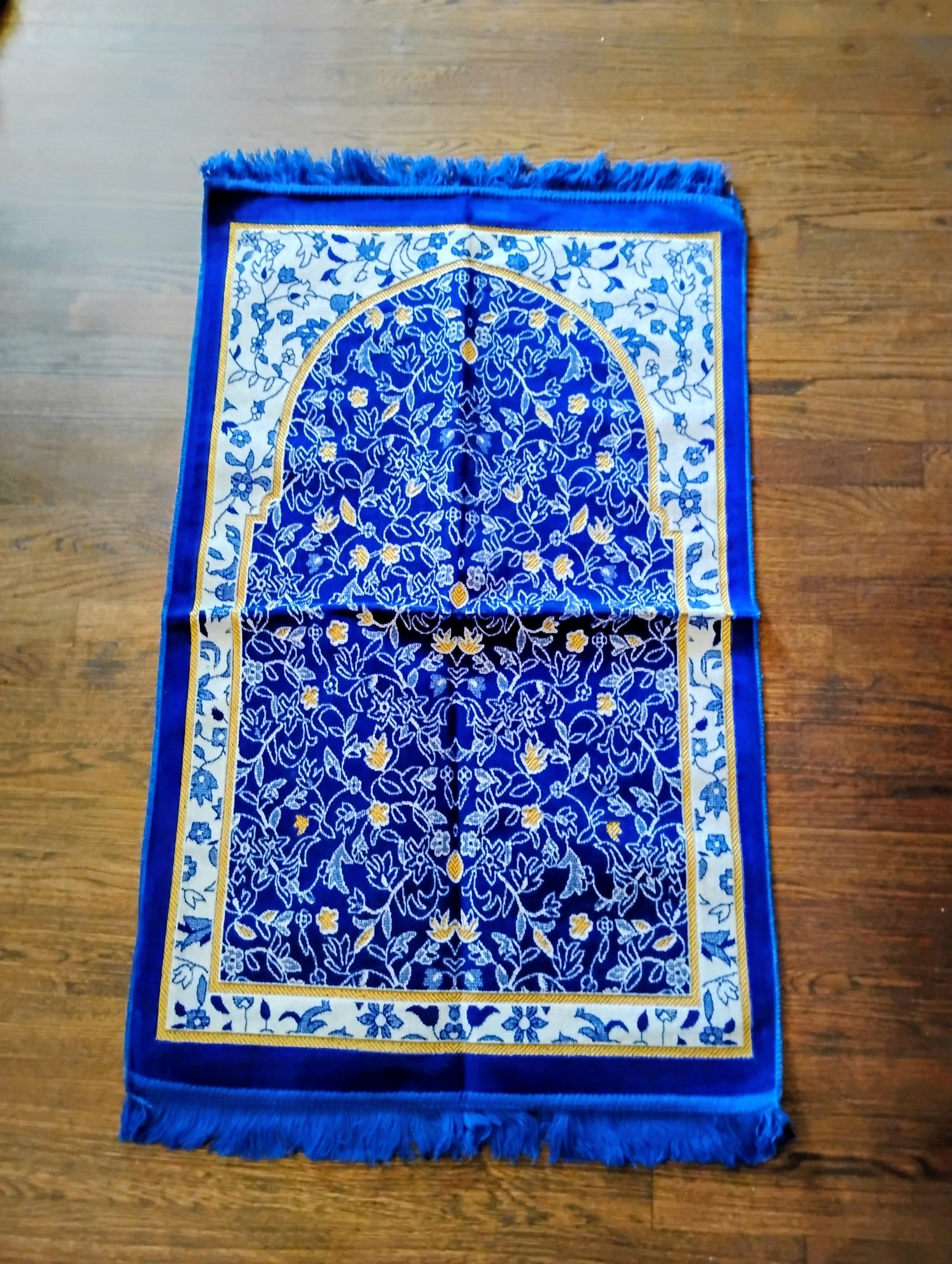 Blue, Yellow, and White Beautifully Designed Prayer Mat (Rug) 2nd Design